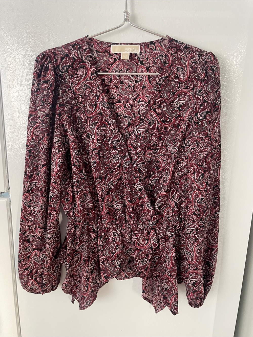Michael Kors Burgundy and Pink Paisley Wrap-Style Blouse